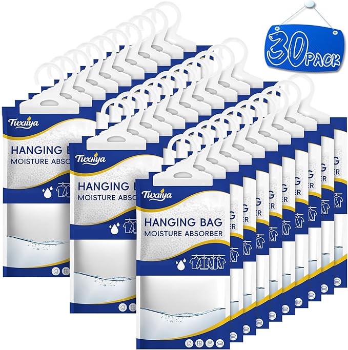 30 Pack Moisture Absorbers Packets,Hanging Closet Dehumidifier Bags,Humidity Packs, Desiccant,Moisture Absorbing Bags for Closet,Wardrobes,Bedrooms, Bathrooms(Net Wt. 230g/Pack) by Unknown