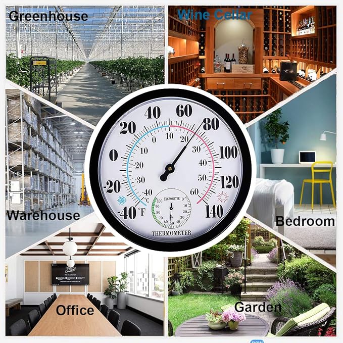 Indoor Outdoor Thermometer Hygrometer - Waterproof Hanging Wall Thermometer Decorative Outdoor Thermometer Large Numbers, No Battery Needed Outdoor Thermometers for Patio - Image 6