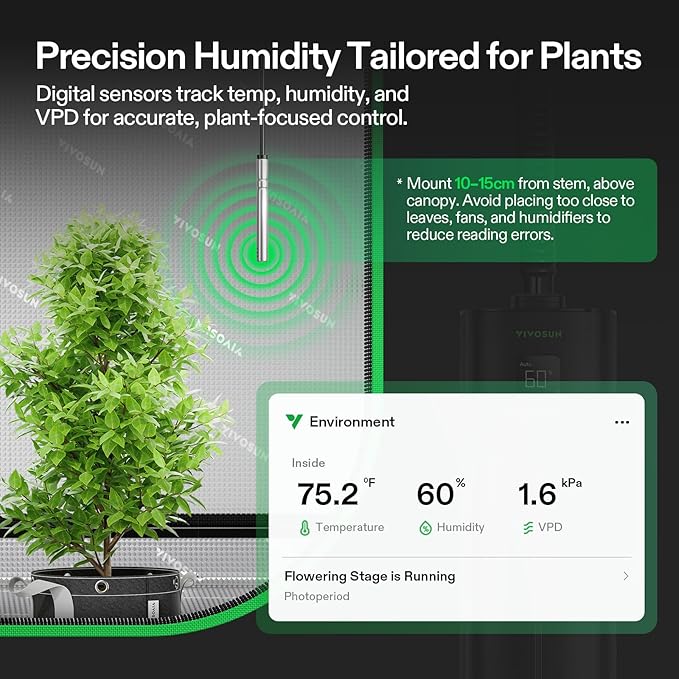 VIVOSUN AeroStream H09 Intelligent Wi-Fi Humidifier, 2.38 Gal / 9 L Humidifier with Temp & Humidity Probe, Smart Remote Control, Designed for Growers - Image 4