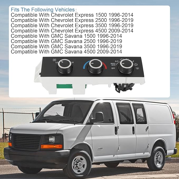 Front A/C Heater Climate Control Module Compatible with 1996-2014 Chevrolet Express 1500 GMC Savana 1500 1996-2020 Chevrolet Express 2500 3500 GMC Savana 2500 3500 Replace# 599-217, 15073274 - Image 3