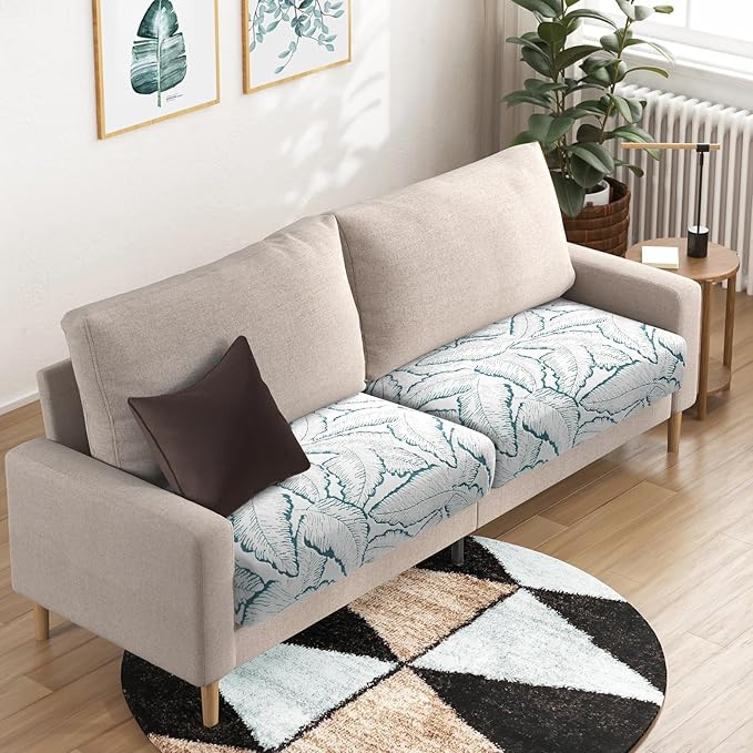 Fuloon Seat Cushion Covers, Stretch Couch Slipcovers Sofa Cushion Protective Solid Chair Slipcovers Washable Suitable for Armchair Loveseat Sofa 2 PC Blue - Image 5