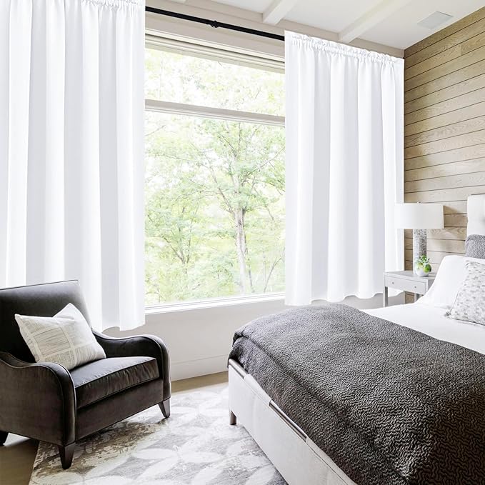 DWCN White Curtains for Living Room Thermal Insulated, 50% Light Blocking Curtains for Bedroom, Dining Room Window, W 42x L 54 Inch, Set of 2 Rod Pocket Curtain Panels - Image 3