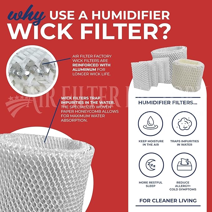 Air Filter Factory Humidifier Wick Filter Replacement For Mainstays Humidifier MDH-0103JB, A/h62 Made In USA 2-Pack - Image 2