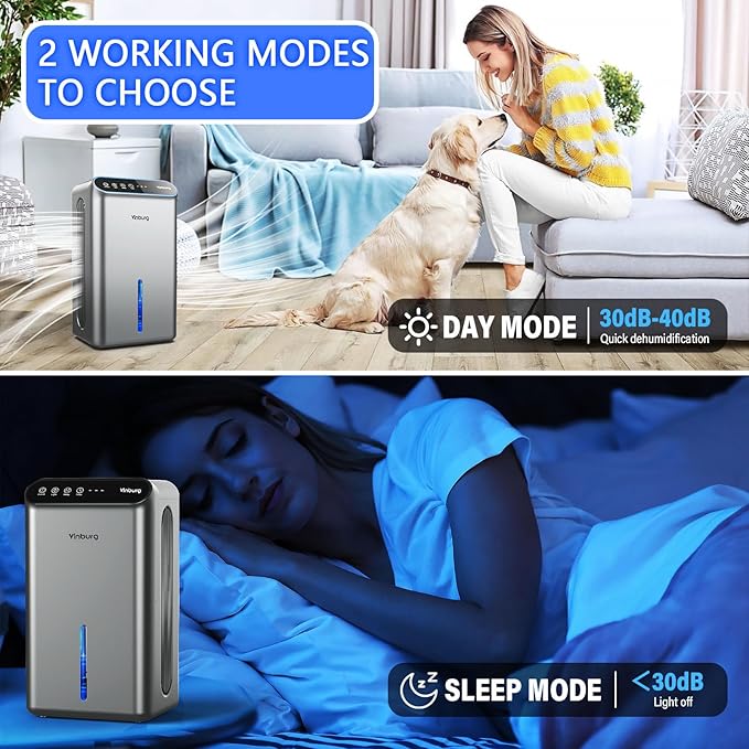 Dehumidifier for Basement (85 OZ, 800 sq ft) Quiet Dehumidifiers for Home, Auto Shut-Off, Sleep Mode, 3 Gear Timer(8H,16H,24H), Small Dehumidifier for Bedroom, Bathroom with Drain Hose (Deep Sliver) - Image 4