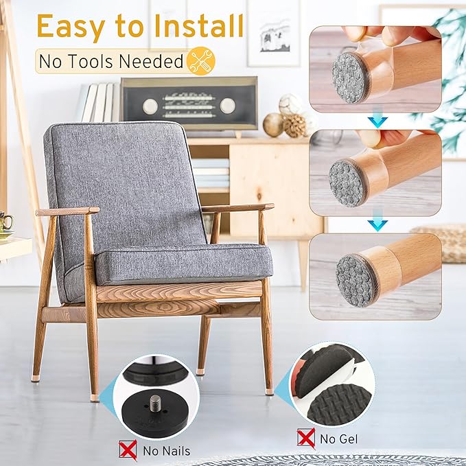 24PCS Extra Small Chair Leg Floor Protectors, Furniture Sliders, Chair Leg Protectors for Hardwood Floors, Non-Slip Felt Furniture Pads, Round Silicone Cap Covers to Protect Floors(Fit 0.5" - 0.75") - Image 5