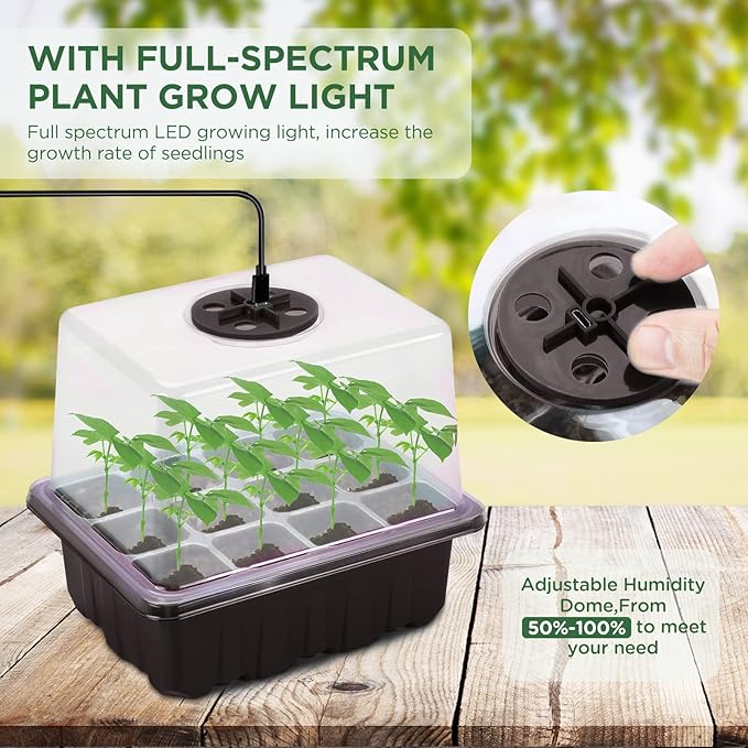 Seedfactor Seed Starter Tray with Light, 6PCS Seed Starter Kit with Grow Light, Seedling Starter Trays with Humidity Domes, Covers Height 3.9", Indoor Gardening Plant Germination Trays - Image 2