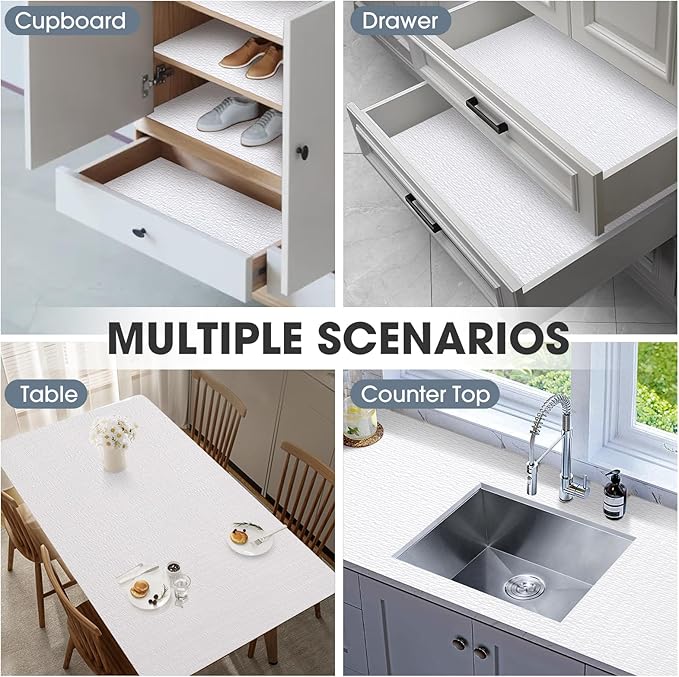 Drawer and Shelf Liner, Non-Slip Kitchen Cabinet Liners Non-Adhesive Thick Strong Grip Waterproof Washable Mats Protect Dresser Shelves Cupboard Bathroom Cabinets, White, 24 in X 30 FT - Image 9