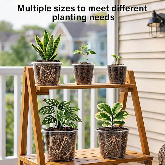 20 Pack 8/6/5/4/3.5 Inch Reinforced Large Clear Nursery Pots with Drainage Hole, Transparent Variety Pack Plastic Plant Pot for Vegetable Propagation, Root Cutting, Seed Starting - Image 4