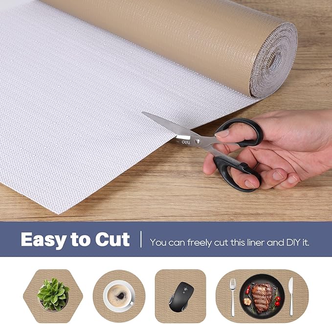 Drawer Liner, Shelf Liners for Kitchen Cabinet Waterproof & Oil-Proof Cupboard Liner Non-Slip Drawer Mat PVC Material Non Adhesive Kitchen Liner for Countertop Beige 23.6 x 157.4 Inches - Image 4