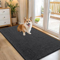 OLANLY Dog Door Mat for Muddy Paws 54x32, Absorbs Moisture and Dirt, Absorbent Non-Slip Washable Doormat, Quick Dry Chenille Mud Mat for Dogs, Entry Indoor Entryway Carpet for Inside Floor, Dark Grey by OLANLY