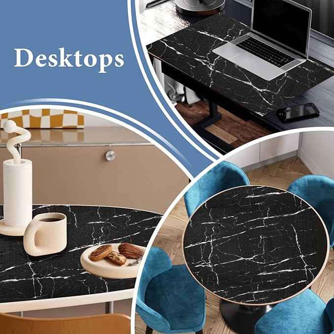 Drawer and Shelf Liner for Kitchen Cabinet: 17 in X 20 Ft Non Slip Waterproof Shelf Paper Non Adhesive Refrigerator Liners Black Marble Easy Liners for Bathroom with Knife Tape Measure - Image 8