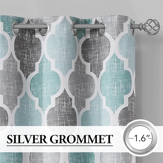 Beauoop 100% Blackout Curtains 54 Inches Long 2 Panels for Bedroom Living Room Aqua Grey Moroccan Geo Room Darkening Thermal Insulated Soundproof Grommet Top Window Treatments Drapes, 50x54 Set of 2 - Image 2