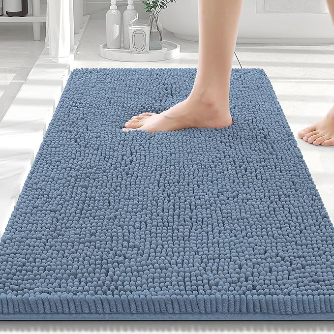 Smiry Luxury Chenille Bathroom Rugs 30x20, Extra Soft and Absorbent Shaggy Bath Mat, Machine Washable, Non-Slip Plush Carpet Runner for Tub, Shower, and Floor, Home Decor Accessories, Grayish Blue by Smiry