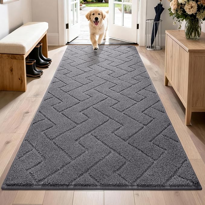 PURRUGS Dirt Trapping Door Mat 32" x 70", Non-Slip Machine Washable Entry Rug, Dog Doormat, Indoor Front Door Mat, Super Absorbent Entryway Rug for Muddy Shoes & Paws, Grey by PURRUGS