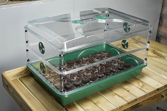 EarlyGrow 95457 24" x 15" x 16.75" Domed Propagator, Green, 3 Side Extenders and Locking Clip Set - Image 9