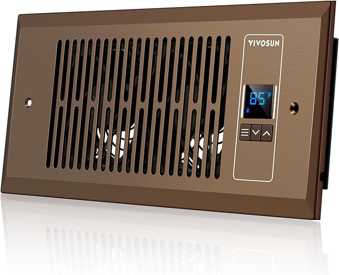 VIVOSUN Quiet Register Booster Fan 4”×10”, Smart Register Vent with Intelligent Thermostat Control, Cooling Heating AC Vent Booster Fan, Brown by VIVOSUN
