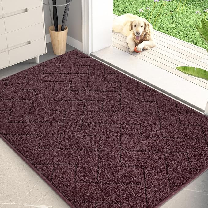 PURRUGS Dirt Trapping Door Mat 34" x 59", Non-Slip Machine Washable Entry Rug, Dog Doormat, Indoor Front Door Mat, Super Absorbent Entryway Rug for Muddy Shoes & Paws, Burgundy Red by PURRUGS