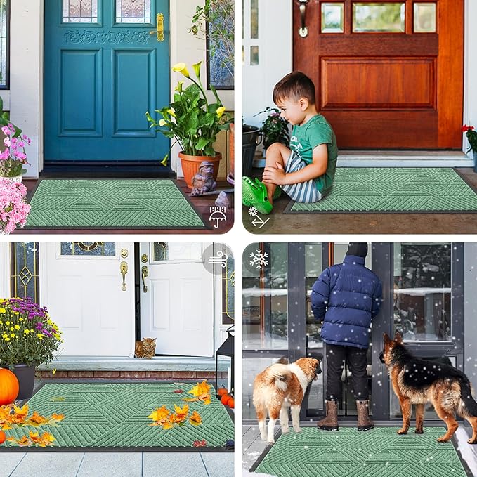 Smiry Front Door Mat Outside Entrance, Heavy Duty Sturdy Natural Rubber Doormat, Trap Dirt and Moisture, Easy Clean Low Profile Welcome Floor Mats for Indoor Outdoor Entry, 35X23 Inch, Mint Green - Image 7