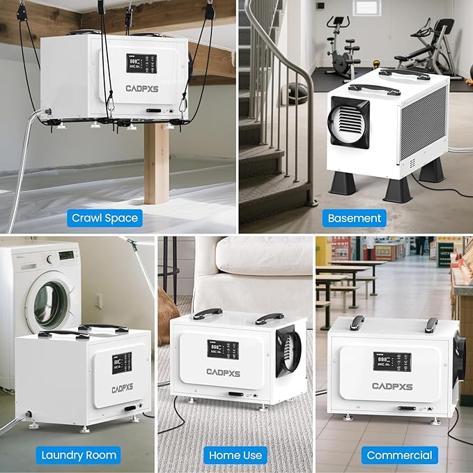 CADPXS Crawl Space Dehumidifier, 125 Pints Commercial Dehumidifiers with Drain Hose, Dehumidifier for Crawlspace, Basements & Water Damage Use, Auto Defrost & Memory Restart, cETL Listed - Image 7