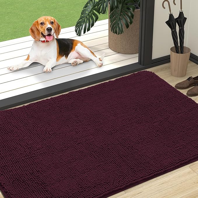 OLANLY Dog Door Mat for Muddy Paws 47x32, Absorbs Moisture and Dirt, Absorbent Non-Slip Washable Doormat, Quick Dry Chenille Mud Mat for Dogs, Entry Indoor Entryway Carpet for Inside Floor, Russet by OLANLY