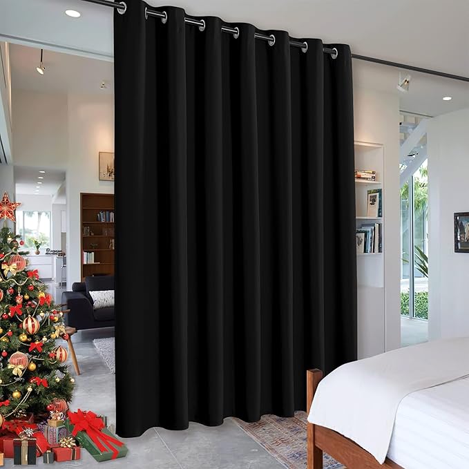RYB HOME Extra Long Curtains Light Block Soundproof Privacy Blinds for Home Theater Office Backdrop Dining Living Room Patio Door Large Window Ceiling to Floor Drapes, W 8.3 x T 12 ft, Black by RYBHOME
