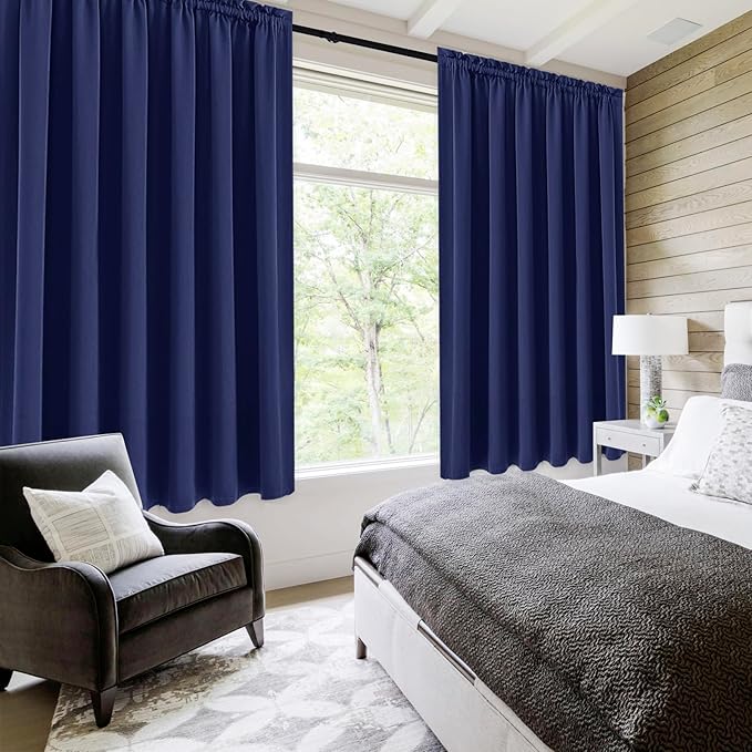 DWCN Blackout Curtains for Living Room Thermal Insulated, Energy Saving & Noise Reducing Bedroom Curtains, Navy, W 70x L 63 Inch, Set of 2 Rod Pocket Curtain Panels - Image 2