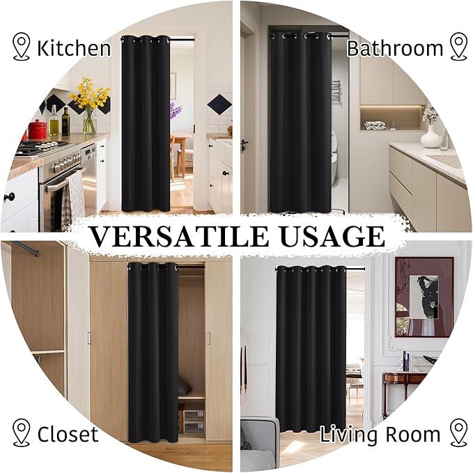 RYB HOME Extra Long 100% Blackout Room Divider Curtains for Bedroom 108 Inch Long, Extra Wide Privacy Sliding Door Blinds for Patio/Living Room/Dining, 1 Panel, W100 x L108, Black - Image 5