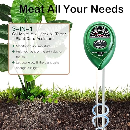 Suplong 3-in-1 Soil Moisture Meter, Upgraded Stainless Steel Probe Soil pH/Light/Moisture Meter for Plants, Soil Tester for Garden, Farm, Lawn, Indoor & Outdoor (No Battery Needed) - Image 5