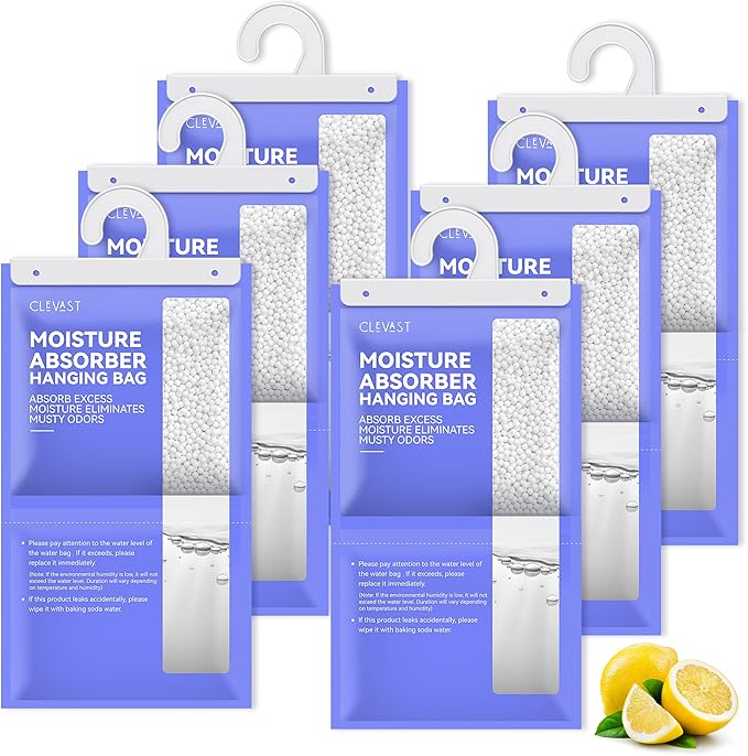 CLEVAST Moisture Absorbers Packets - 15.2 OZ, 6 Pack, Lemon Fragrance Big Dehumidifier Bags for Closet, Hanging Humidity Absorber in Wardrobes, Bedrooms, Bathrooms by CLEVAST