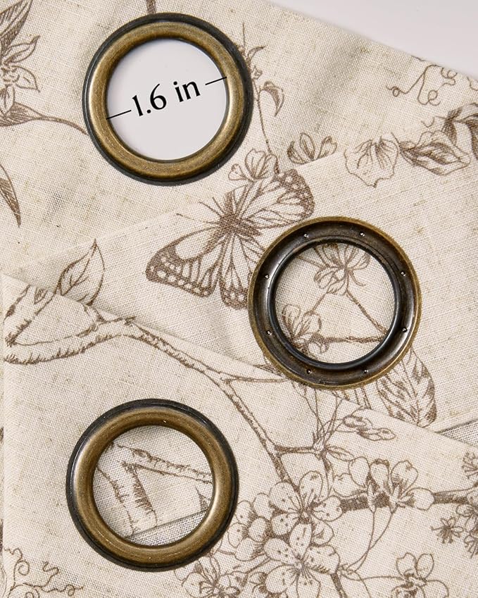 jinchan Floral Linen Curtains for Living Room 96 Inch Length Butterfly Curtain Taupe Floral Curtains French Country Farmhouse Curtain Flower Patterned Drapes Window Treatment Set 2 Panels - Image 6