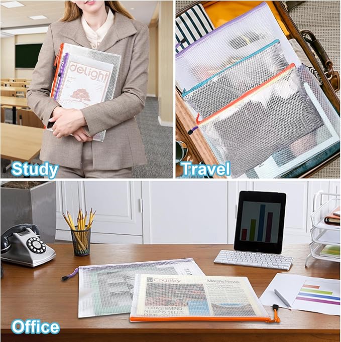 Mesh Zipper Pouch,Waterproof Zipper Bags,18pcs Document Folders,for Puzzle Board Game Storage,for School Office Supplies. - Image 6
