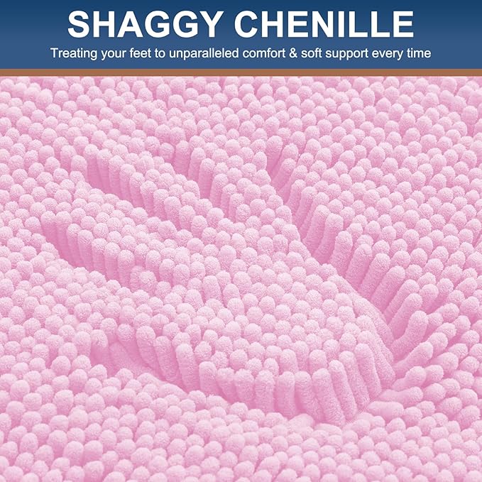 Smiry Luxury Chenille Bathroom Rugs 24x16, Extra Soft and Absorbent Shaggy Bath Mat, Machine Washable, Non-Slip Plush Carpet Runner for Tub, Shower, and Floor, Home Decor Accessories, Pink - Image 3