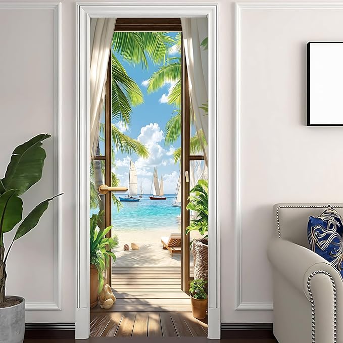 3D Door Decals Stickers Peel Stick Wall Murals Vinyl Wallpaper Self-Adhesive Mural Door Covers Decorative for Furniture Home Decor Wrinkle-Resistant Waterproof - Image 2