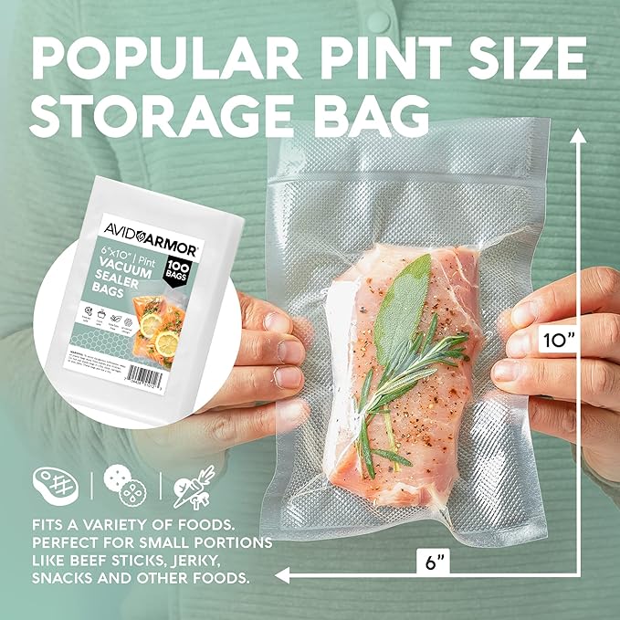 Avid Armor Vacuum Sealer Bags Pint Size, Vac Seal Bags for Food Storage, Meal Saver Freezer Vacuum Sealer Bags, Sous Vide Bags Vacuum Sealer, Non-BPA, 6 x 10 inches, Pack of 100 - Image 6