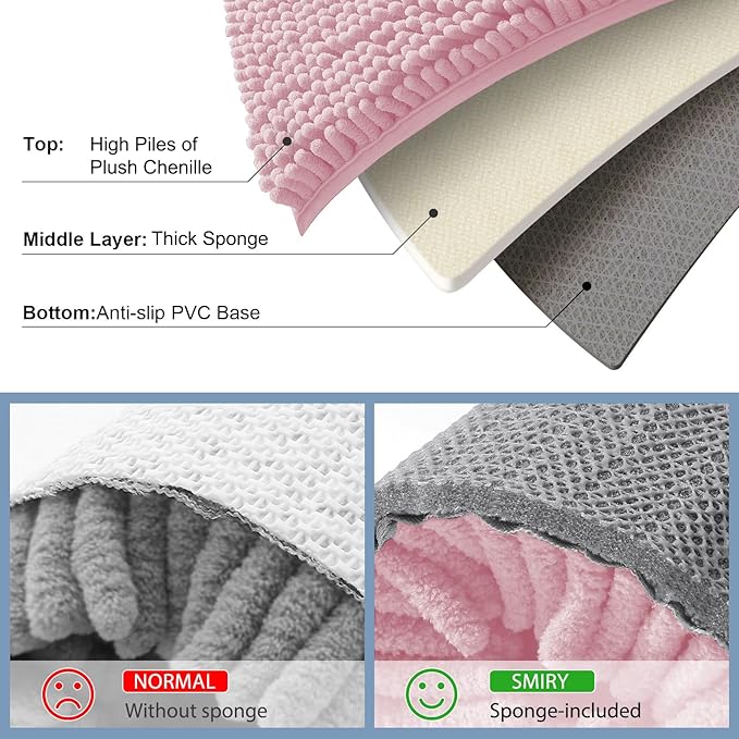Smiry Luxury Chenille Bathroom Rugs 24x16, Extra Soft and Absorbent Shaggy Bath Mat, Machine Washable, Non-Slip Plush Carpet Runner for Tub, Shower, and Floor, Home Decor Accessories, Dusty Rose - Image 5