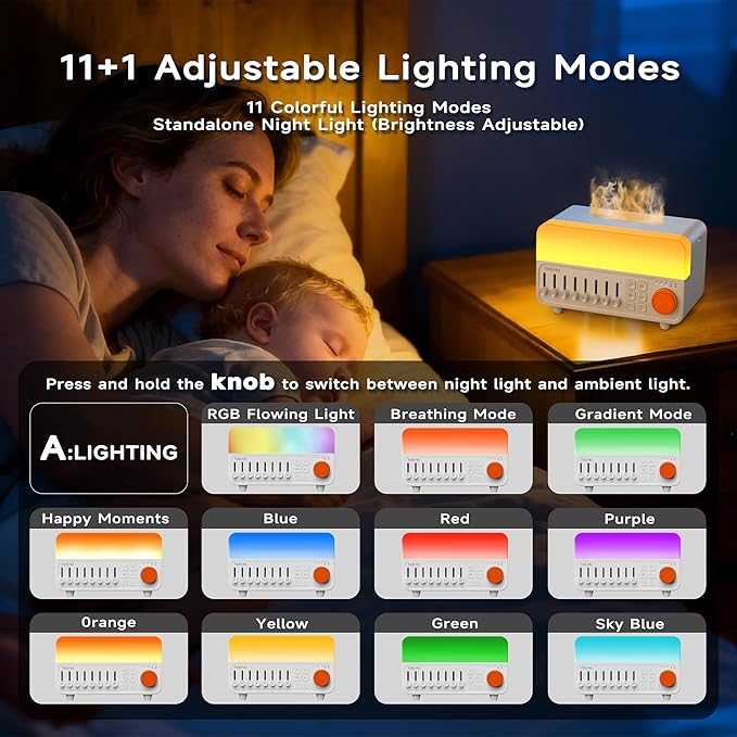 2026 4-in-1 Aroma Essential Oil Diffuser with Bluetooth Speaker Function, Humidifier, 12 Colors Night Light with 8 Nature Sounds, White Noise & Timer for Bedroom, Baby, Adults, and Kids (White) - Image 4