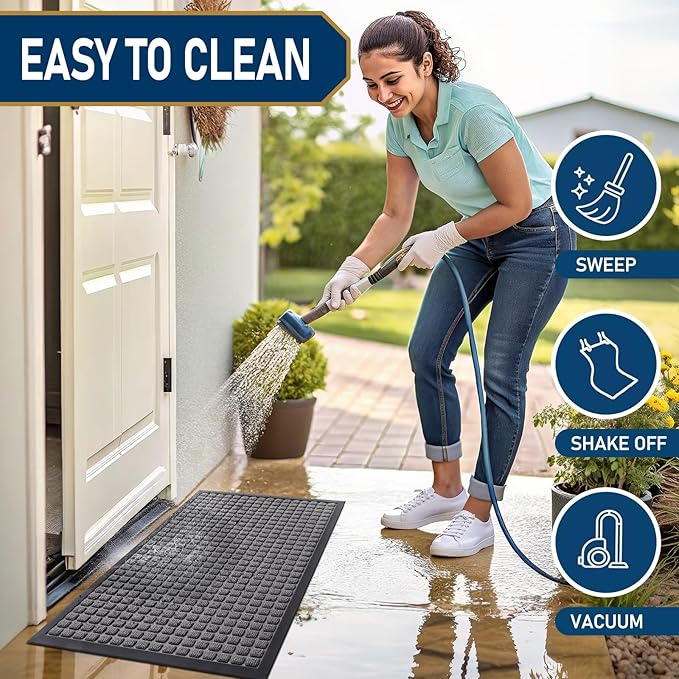 Smiry Front Door Mat Outside Entrance, Heavy Duty Natural Rubber Doormat, Non Slip, Trap Dirt and Moisture, Easy Clean, Low Profile Welcome Floor Mats for Indoor Outdoor Entry, 59x23 Inch, Mix Grey - Image 5