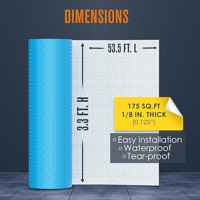 Houseables Uncoupling Membrane, Tile Underlayment, Tile Membrane, Flooring Underlayment, for Floor, Decoupling, Anti Fracture, Waterproof, Anti Crack, Vapor, 1/8" Thick, 3.3 ft x 53.5 ft / 175 Sq Ft - Image 3