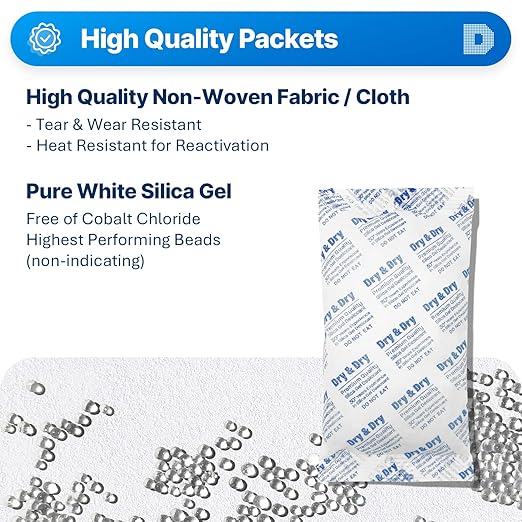 Dry & Dry 300 Gram [60 Packet] Silica Gel Packets, Desiccant Packs, Silica Gel - Rechargeable Silica Packets, Silica Gel Packs - Image 2