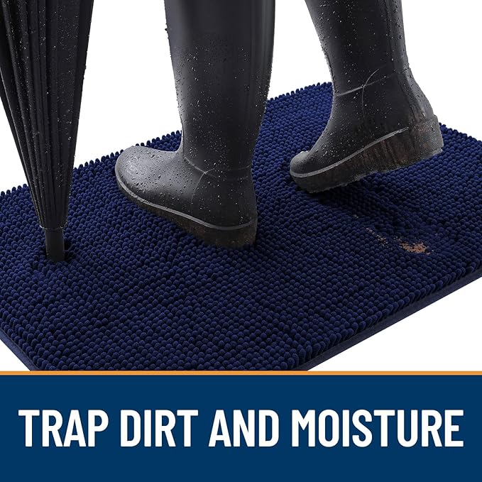 OLANLY Dog Door Mat for Muddy Paws 30x20, Absorbs Moisture and Dirt, Absorbent Non-Slip Washable Doormat, Quick Dry Chenille Mud Mat for Dogs, Entry Indoor Entryway Carpet for Inside Floor, Navy Blue - Image 2