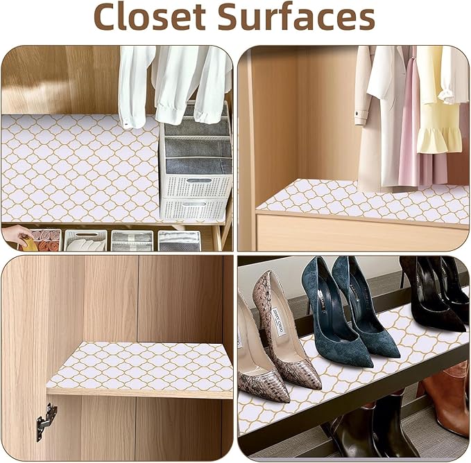 Shelf Drawer Liners for Kitchen Cabinets Non Adhesive Drawer Liner Thickened Refrigerator Liner Gold Quatrefoil Strong Non-Slip Paper for Tool Box with Knife and Tape Measure,23.6 x 354.3 Inches - Image 7