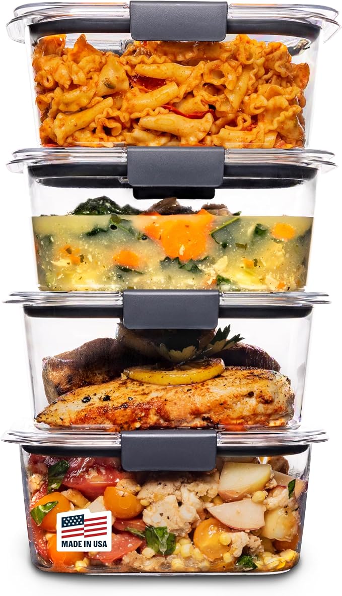 Rubbermaid Brilliance BPA Free Airtight Food Storage Containers with Lids, Set of 4 (4.7 Cup) Ideal for Lunch, Meal Prep, and Leftovers by Rubbermaid