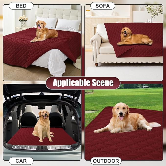 Smiry Waterproof Dog Bed Cover Pet Blanket, Soft Washable Dog Blanket for Furniture Bed Couch Sofa Reversible, Checkered (68"x82", Wine Red/Wine Red) - Image 7