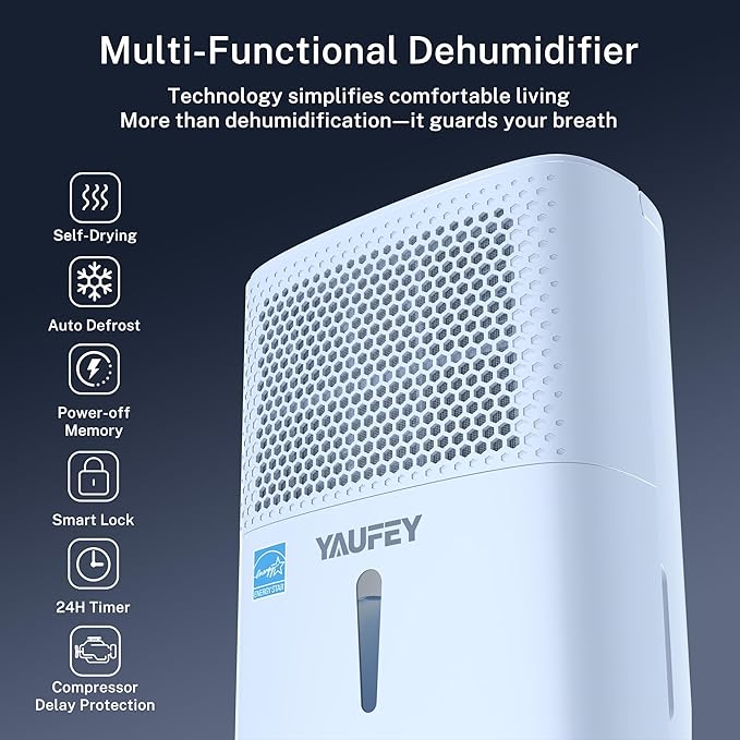 Yaufey 2025 Most Efficient Energy Star Dehumidifier for 2,000 Sq. Ft. Home, Basement and Large Room - Powerful, Quiet with Humidity Control, Timer, Drain Hose and Water Tank - Image 7