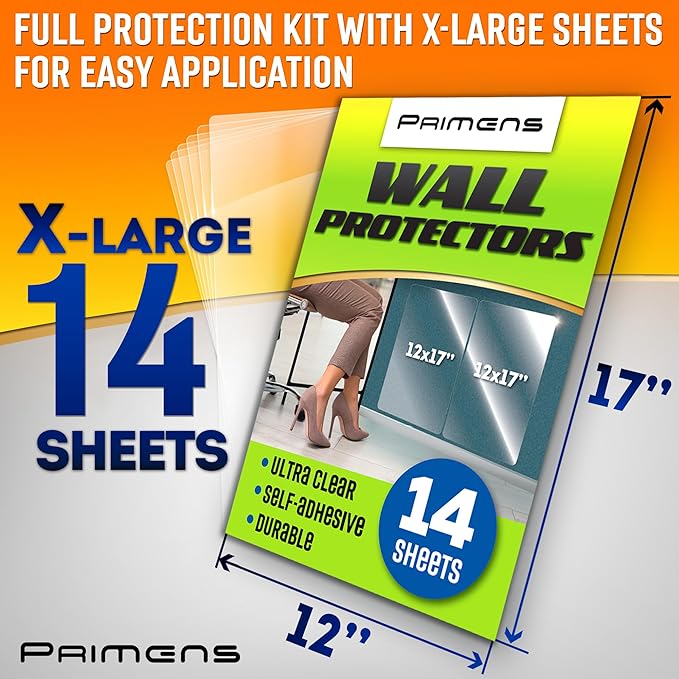 Wall Protector Sheets for Painted Wall. Clear Plastic Adhesive Film Stickers for Kitchen & Office from Oil Backsplash, Trash, Chair Back, Furniture, Scuff. Door Guards Shield Dog, Contact Paper 14pcs - Image 5