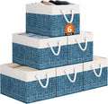 Storage Bin,Collapsible Storage Basket For Organizing,Large Storage Boxes With Rope Handles,Storage Containers,White & Blue,6 Pack by StorageTastic