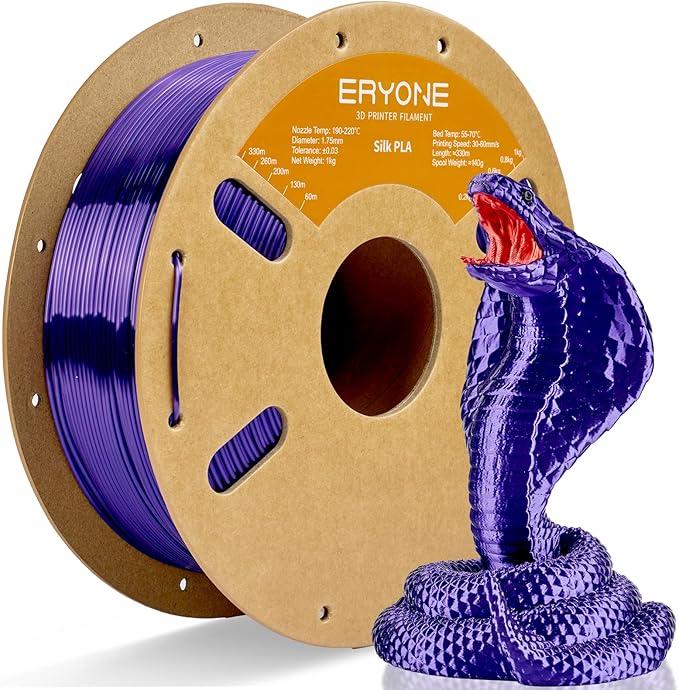 ERYONE Silk PLA Filament for 3D Printer, 1.75mm +/- 0.03mm, 1kg (2.1LBS)/Spool, Dark Purple by ERYONE