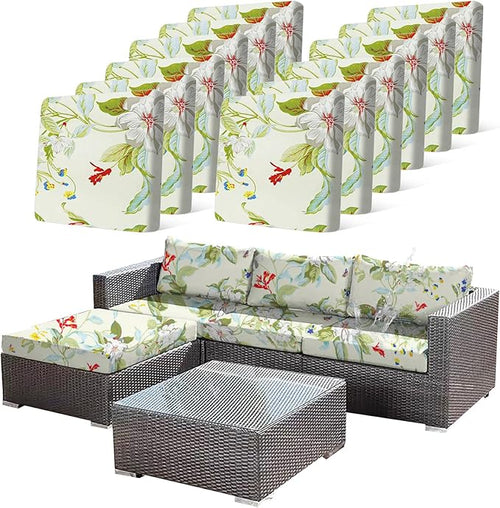 12 Pcs Stretch Sofa Cushion Cover for Patio Floral Waterproof Outdoor Sofa Seat Cushions Covers Summer Tropical Flower Indoor Replacement Couch Slipcover Flexibility Chair Seat Cover by CALBODE