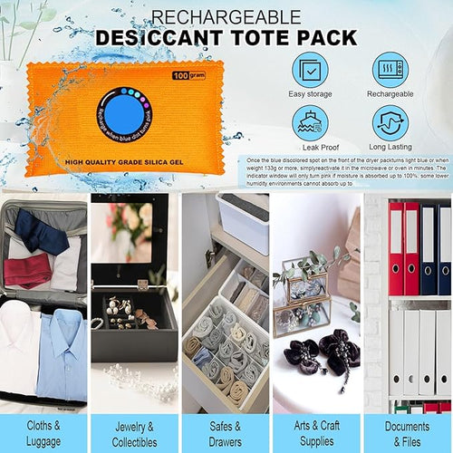 100g Desiccant Bag, Closet Dehumidifier Bags, Silica Gel Desiccant Moisture Absorbers, Wardrobe Car Interior Home Office Kitchen Bathroom Bedroom, Moisture Odor Control Durable Reusable (EE) - Image 2