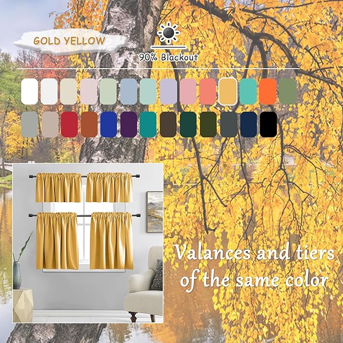 DONREN Patio Blackout Curtain Panels - Home Decoration Thermal Insulated Rod Pocket Blackout Drapes - 2 Panels Gold Yellow Backdrop 5FT x 8FT Curtains for Parties - Image 5